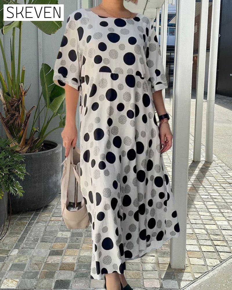 Round Neck Polka Dot Print Dress Casual Dresses Clothes Dresses SALE Spring Summer