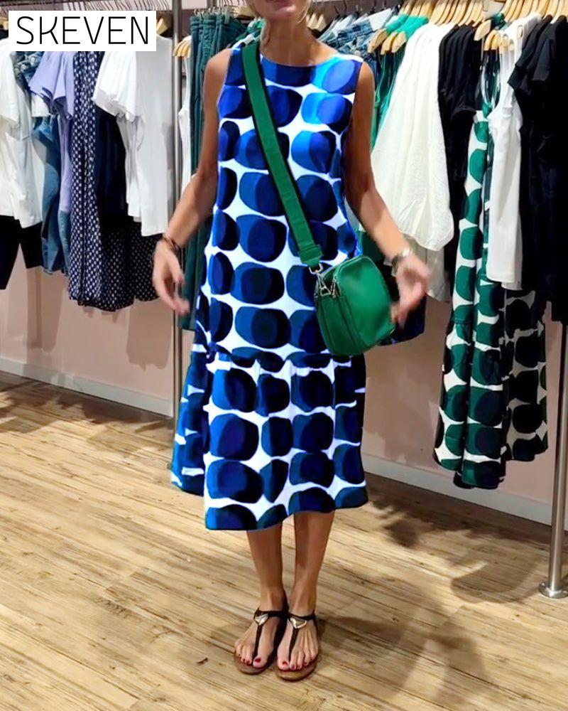 Round Neck Sleeveless Printed Dress