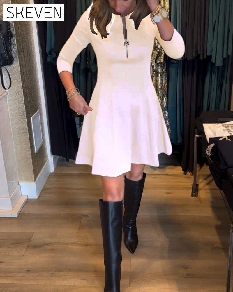Solid color zipper elegant dress