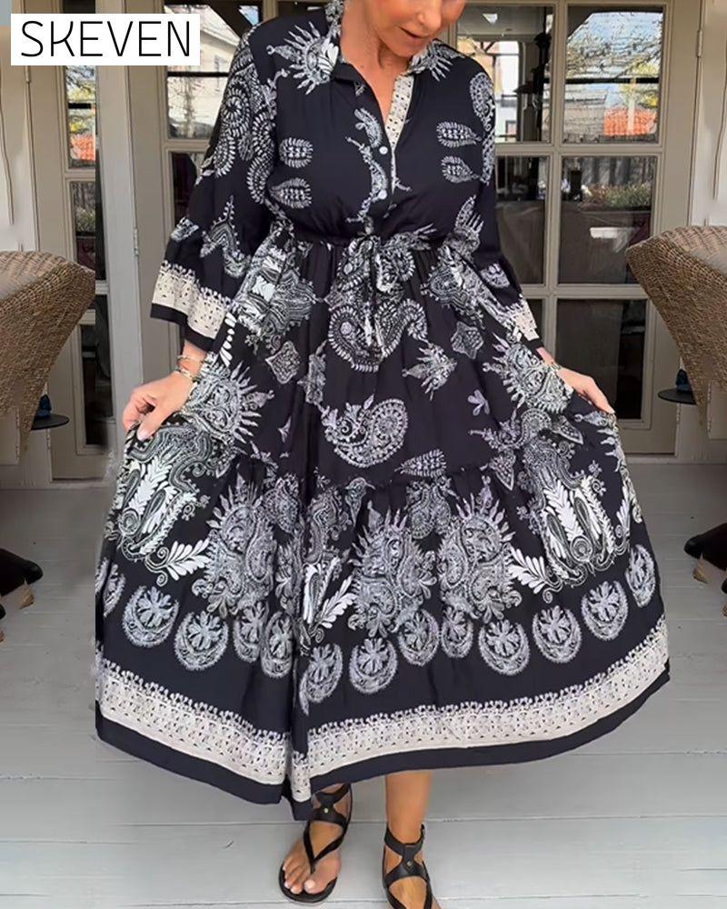 Vintage Pattern Print Loose Dress