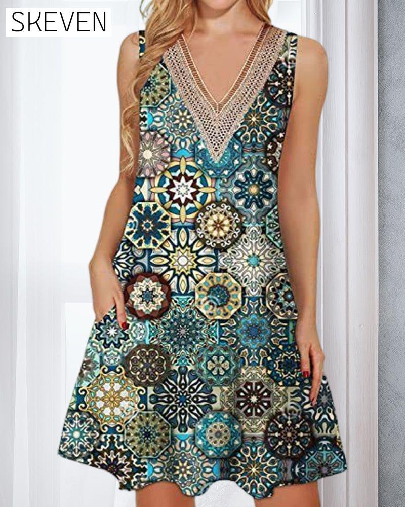 Ärmelloses Freizeitkleid mit V-Ausschnitt