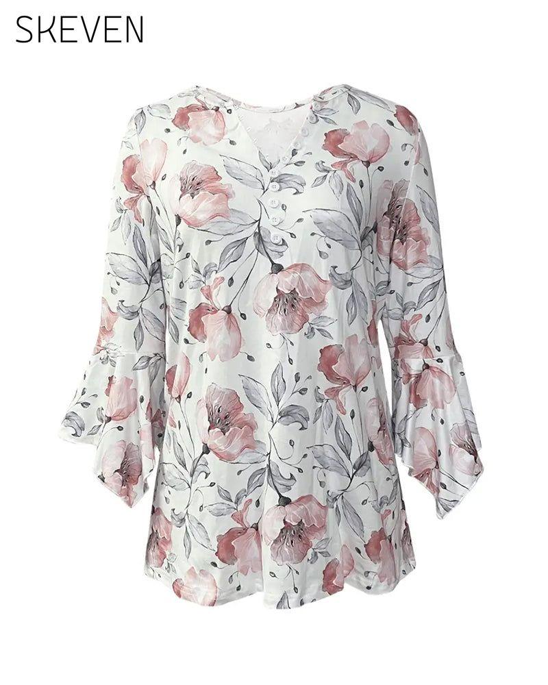 Bluse mit ausgestellten Ärmeln und Rüschenbesatz