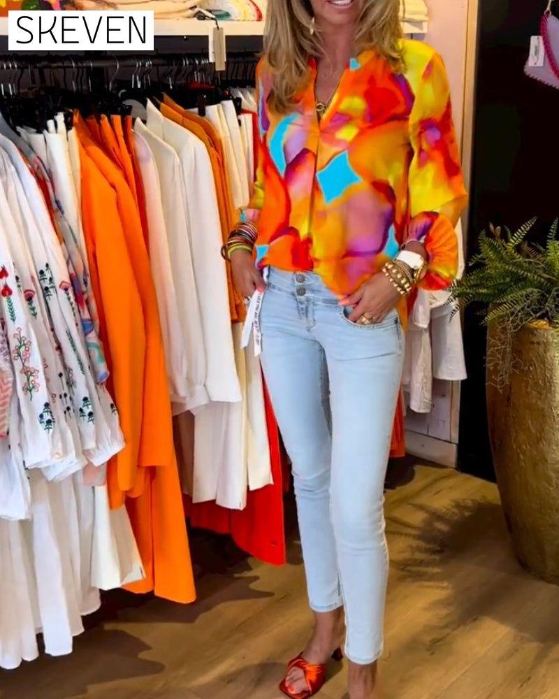 Blouse décontractée colorée à manches longues