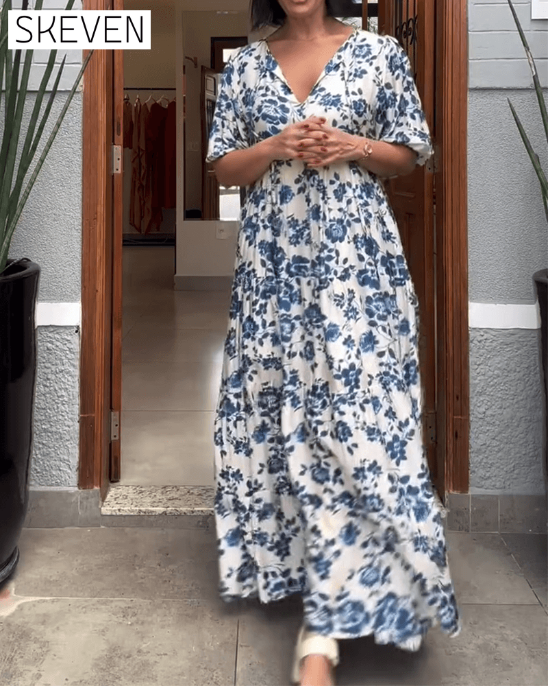 Short-Sleeved Floral Print Dress