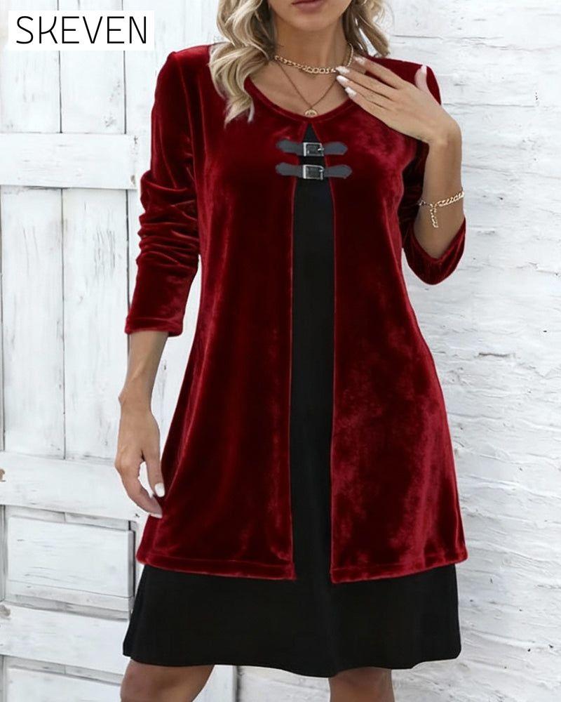 Zweiteiliges Kleid aus Samtimitat