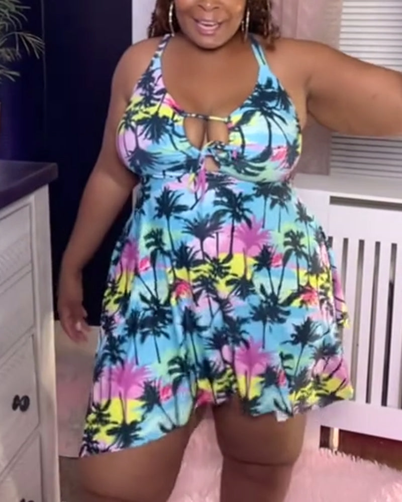 Tropical Floral Print Swimsuit With Shorts