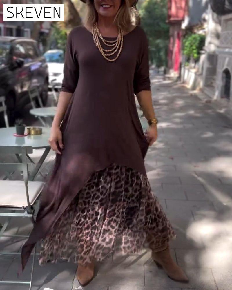 Robe asymétrique unie à manches longues