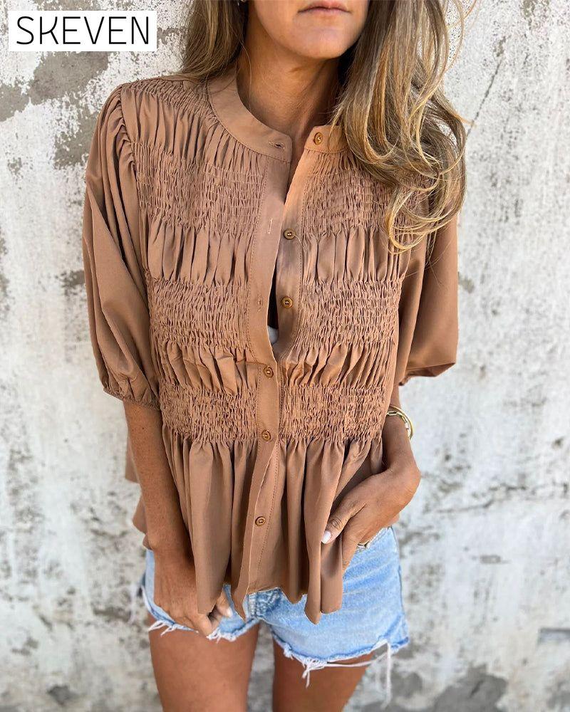 Casual Fashion Short Sleeve Solid Color Blouse