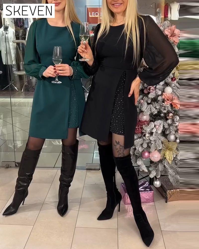 Temperament Splicing Slit Party Dress