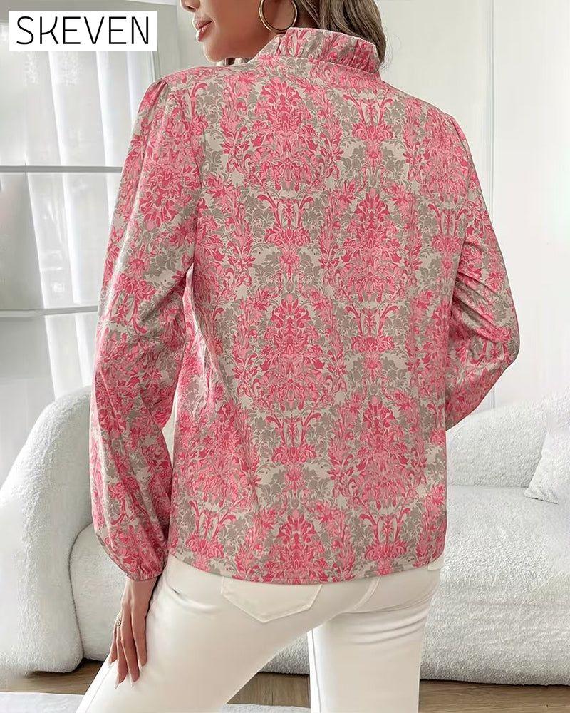 Printed Ruffled Collar Blouse