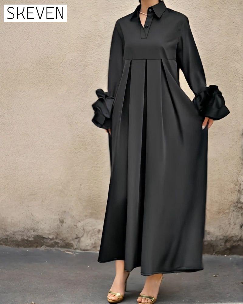 Modisches Hemdkragenkleid mit ausgestelltem Rock