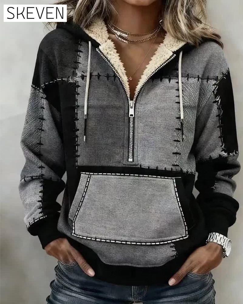 Kapuzenpullover mit halber Reißverschlusstasche