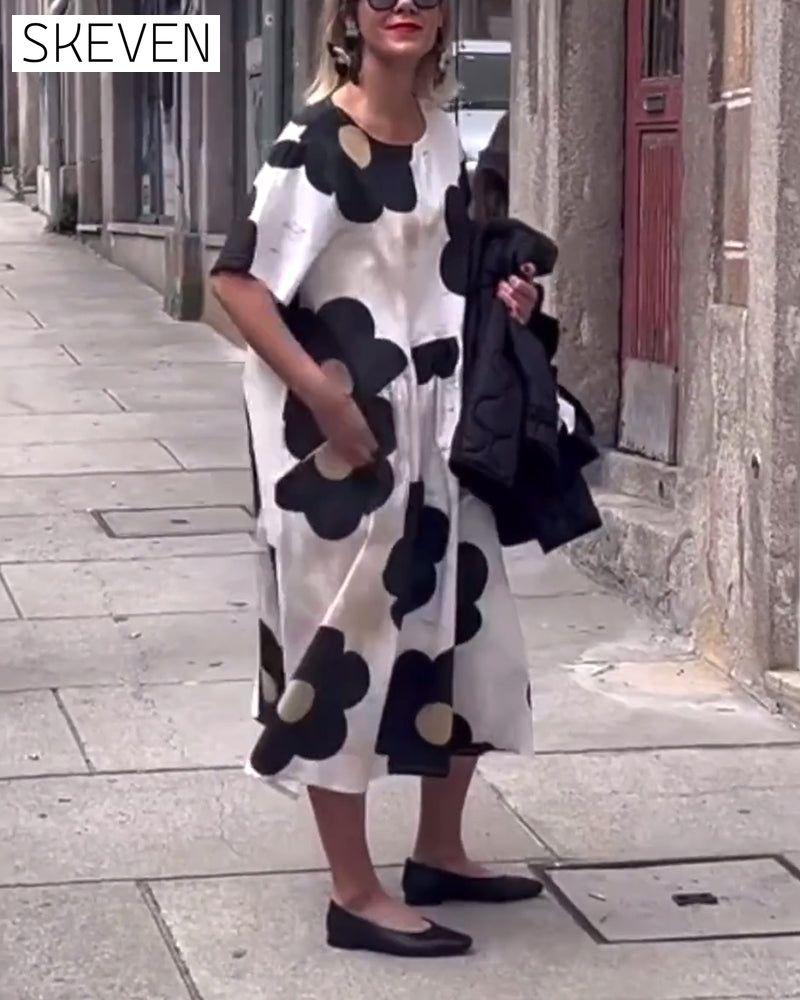 robe ample à imprimé floral et col rond avec poches