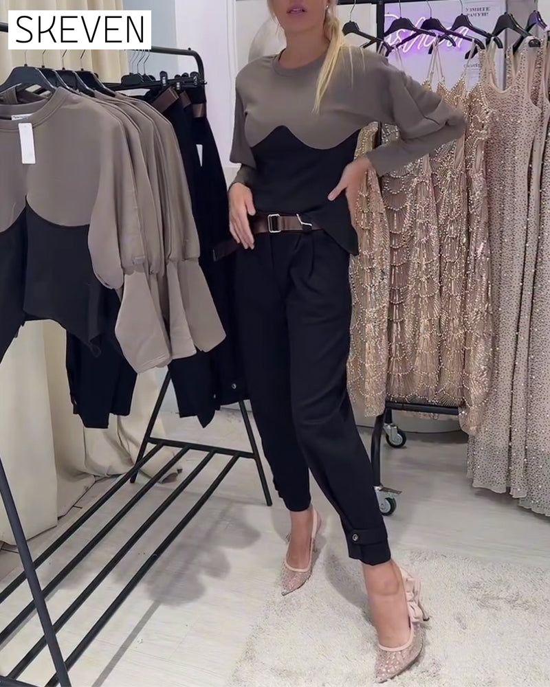 Round Neck Long Sleeve Fitted Top