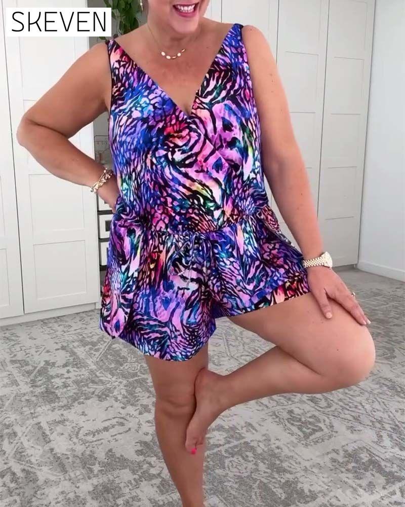 Maillot de bain une pièce à imprimé coloré et col en V