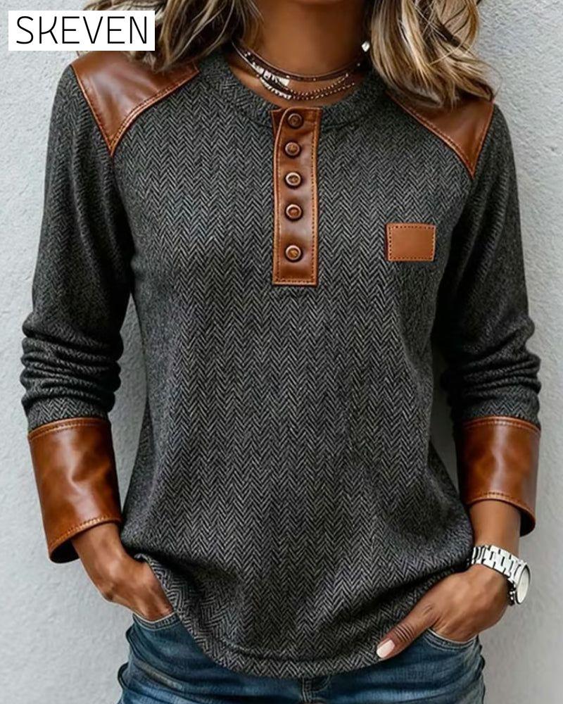 Distressed Washed Patchwork Henley Top