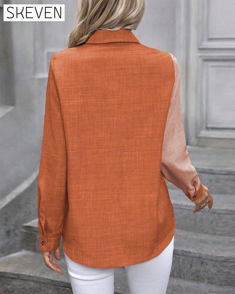 Einreihige Bluse mit Farbblock-Revers