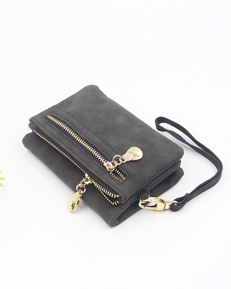 Women's Bifold Zipper Wallet Plain Short Card Purse