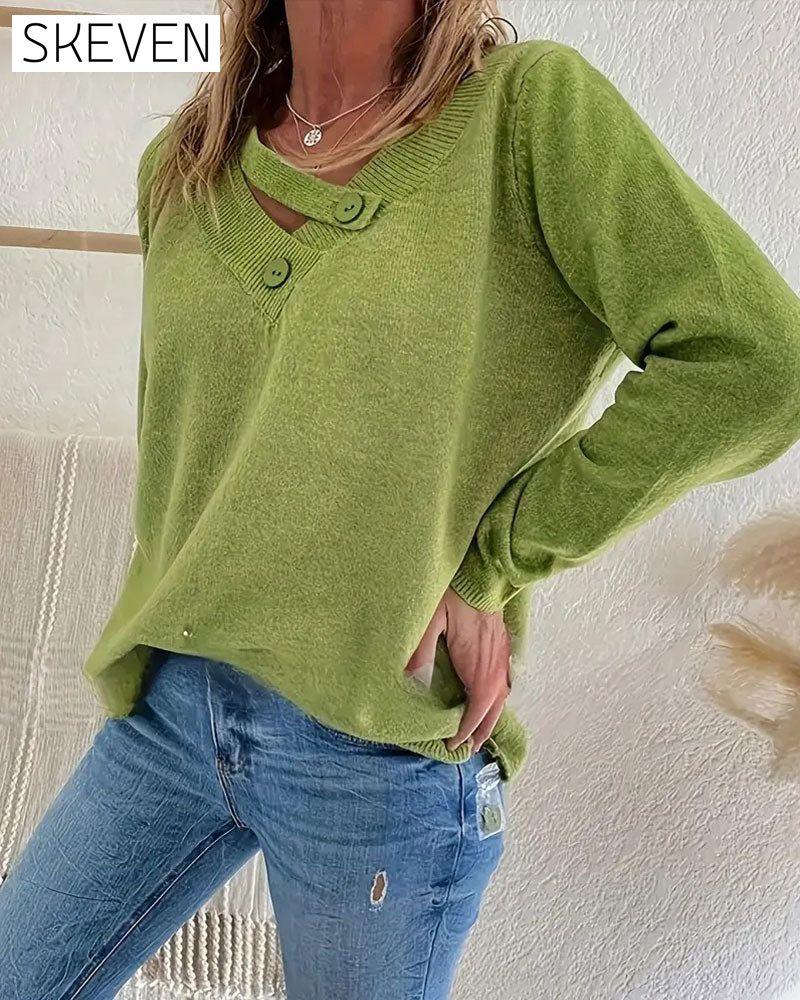 Pull à col V boutonné couleur unie