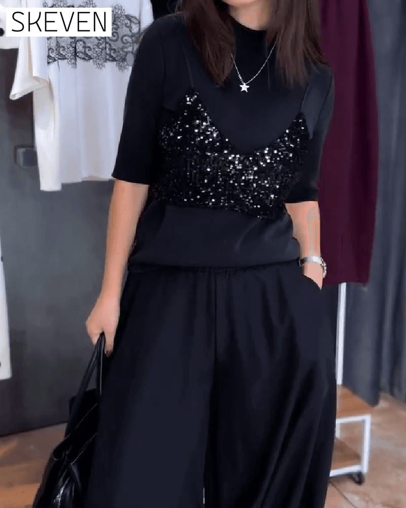 Trendy Short-Sleeved Patchwork Top