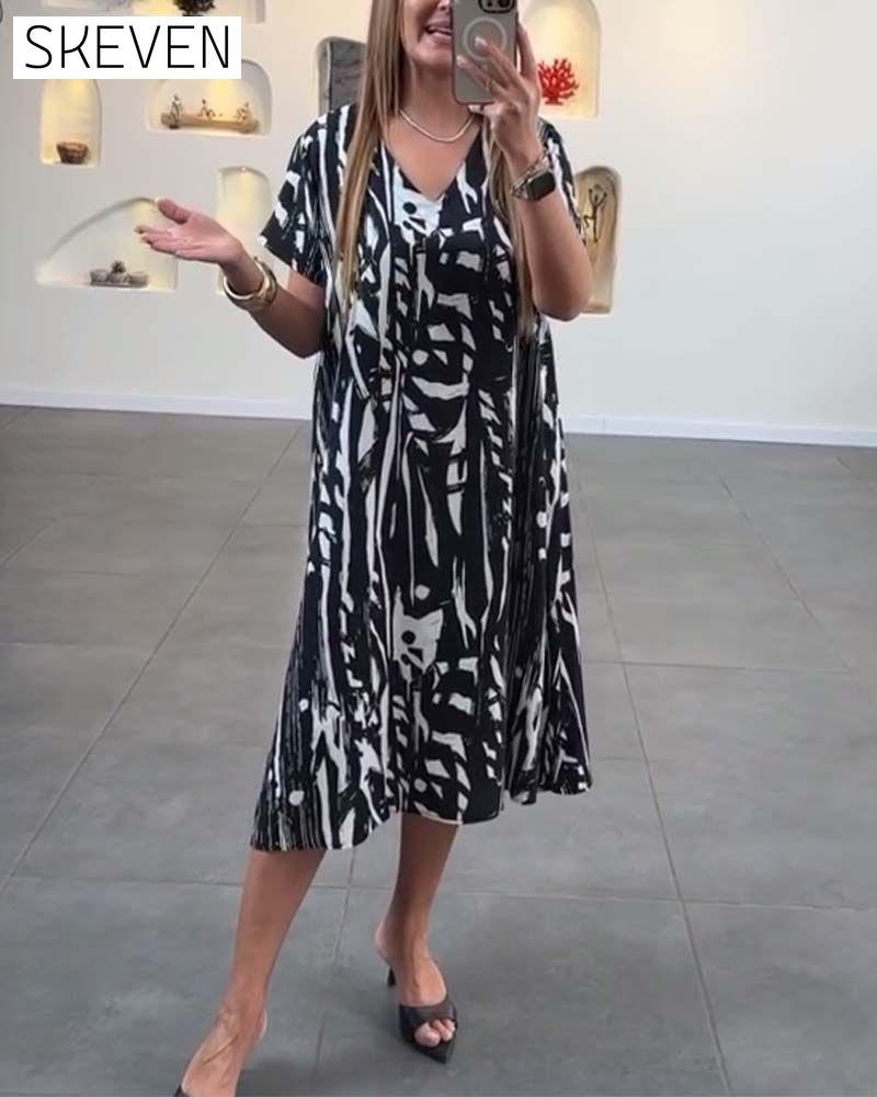 Casual printed V-neck short-sleeve dress casual dresses spring summer