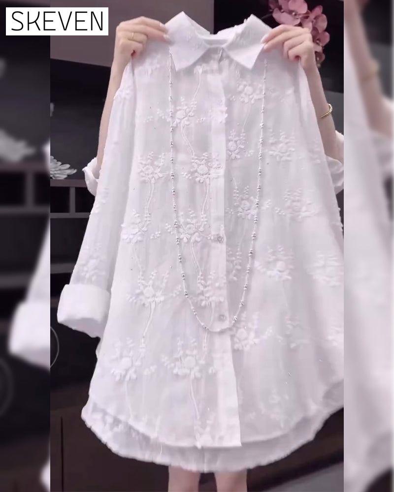 Solid Embroidered Drop Shoulder Shirt