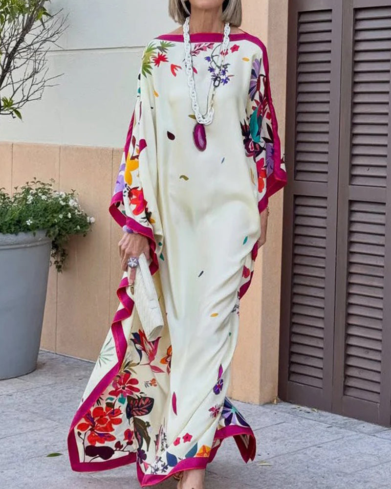 Off-Shoulder Contrast Loose Vacation Dress