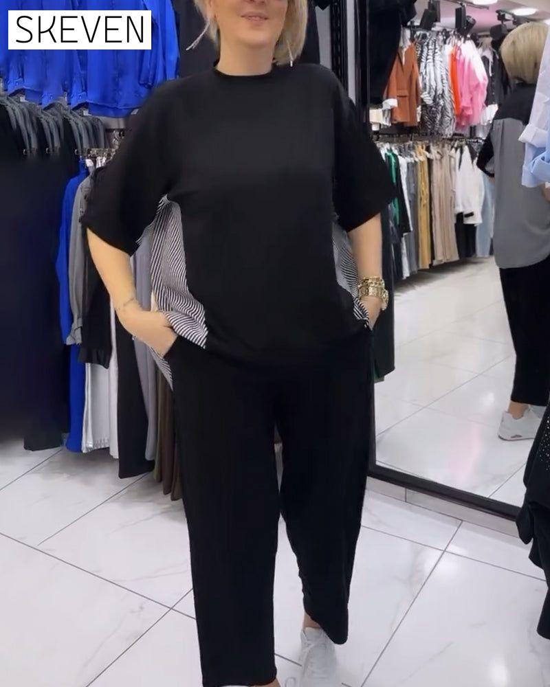 Pinstripe patchwork casual blouse blouses & shirts summer