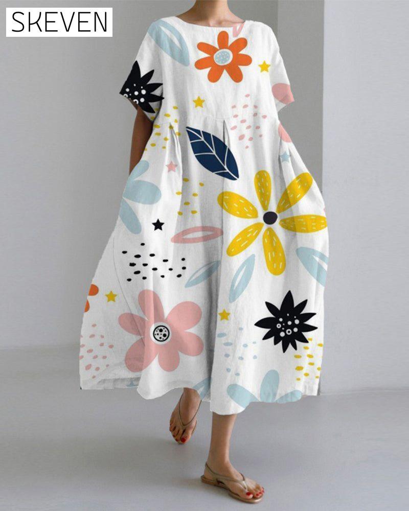 robe imprimée ample à manches courtes