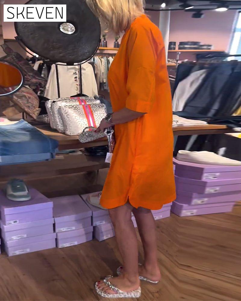 Solid color buttoned casual loose dress