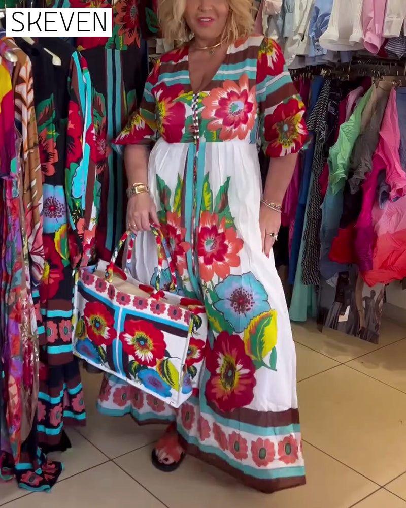 robe fleurie décontractée à décolleté en V profond