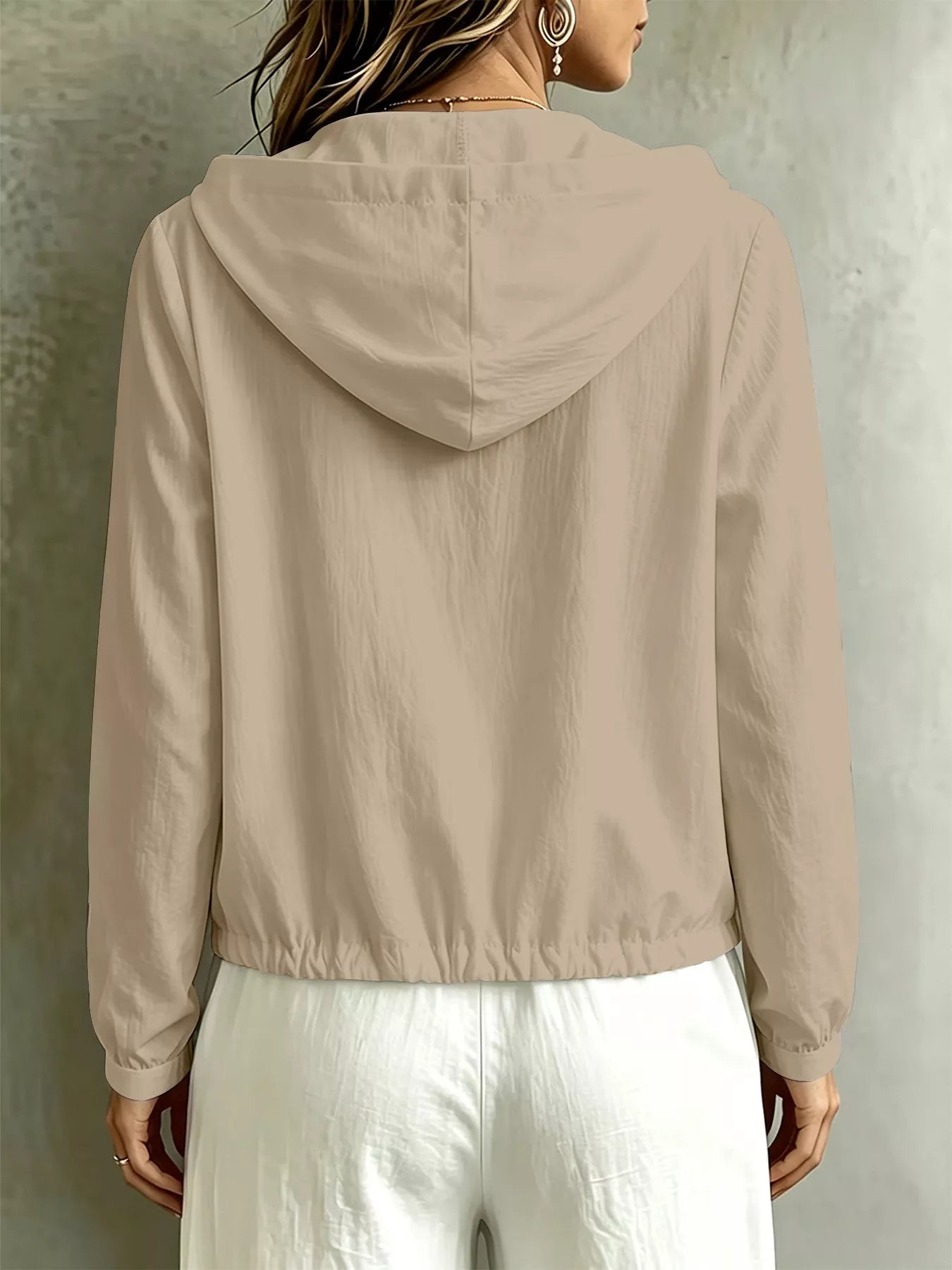 Button Detail Long Sleeve Hooded Blouse