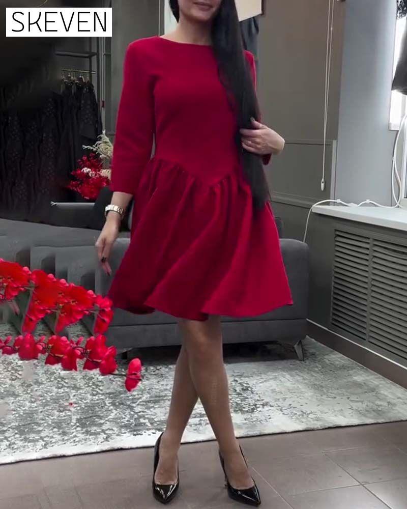 Temperament Round Neck Waist A Hem Dress