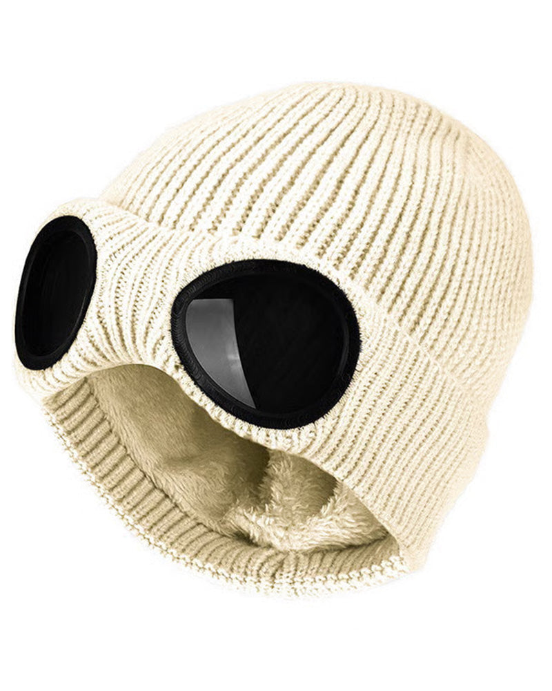 Unisex Solid Color Goggle Lens Design Beanie Hat