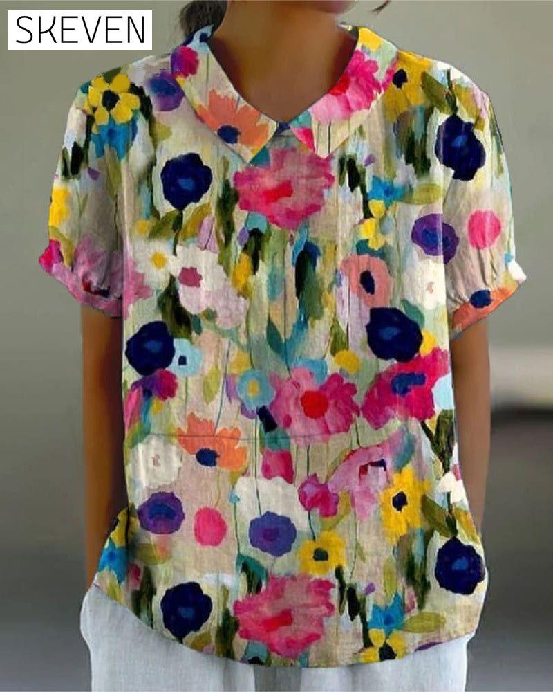 Lapel floral print casual blouse blouses & shirts summer