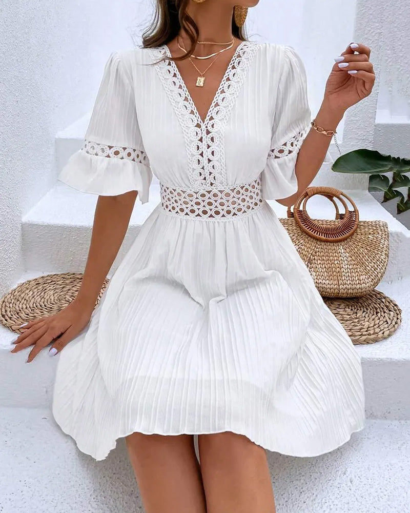 V-Neck Cutout Ruffle Sleeve Mini Dress
