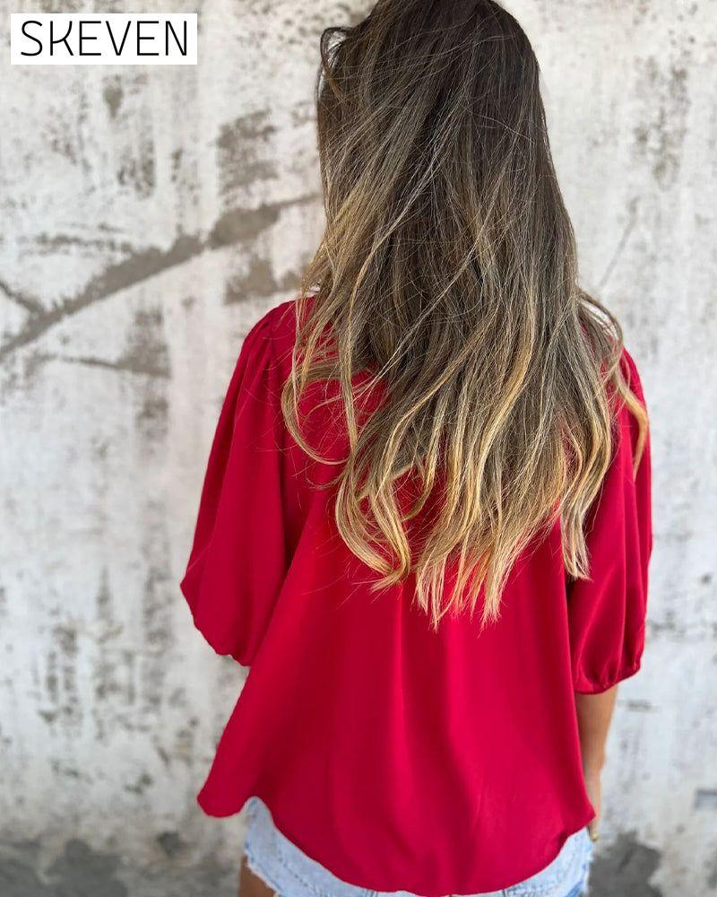 Casual Fashion Short Sleeve Solid Color Blouse