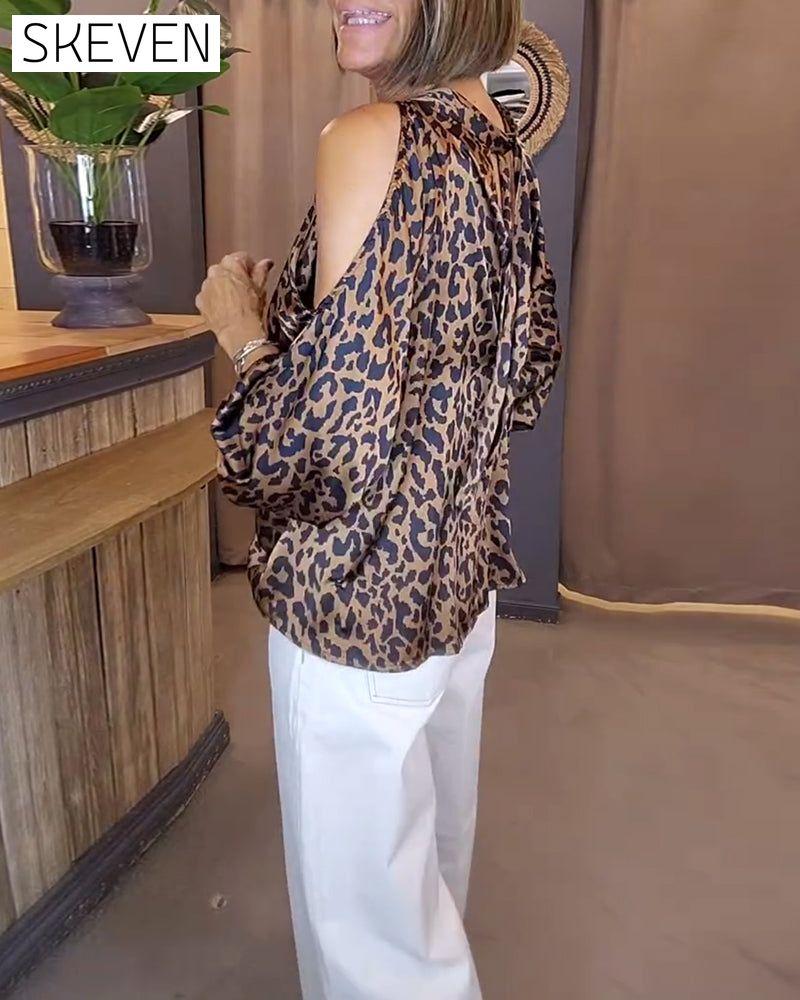 Bluse mit Leopardenmuster und Bindebändern, schulterfrei