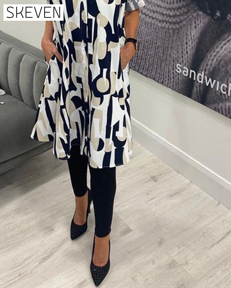 Lapel button print shirt 2023 f/w 202466 blouses & shirts spring