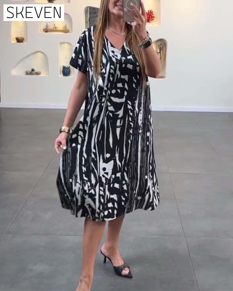 Casual printed V-neck short-sleeve dress casual dresses spring summer