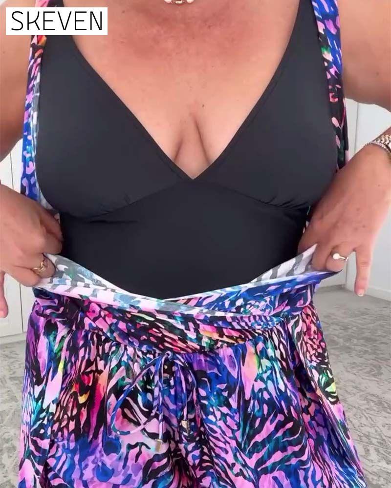 Maillot de bain une pièce à imprimé coloré et col en V