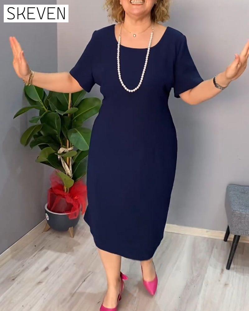 Solid color short sleeve elegant dress
