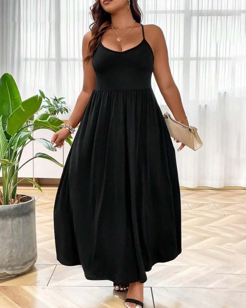 V-Neck Flared Spaghetti Strap Long Dresses