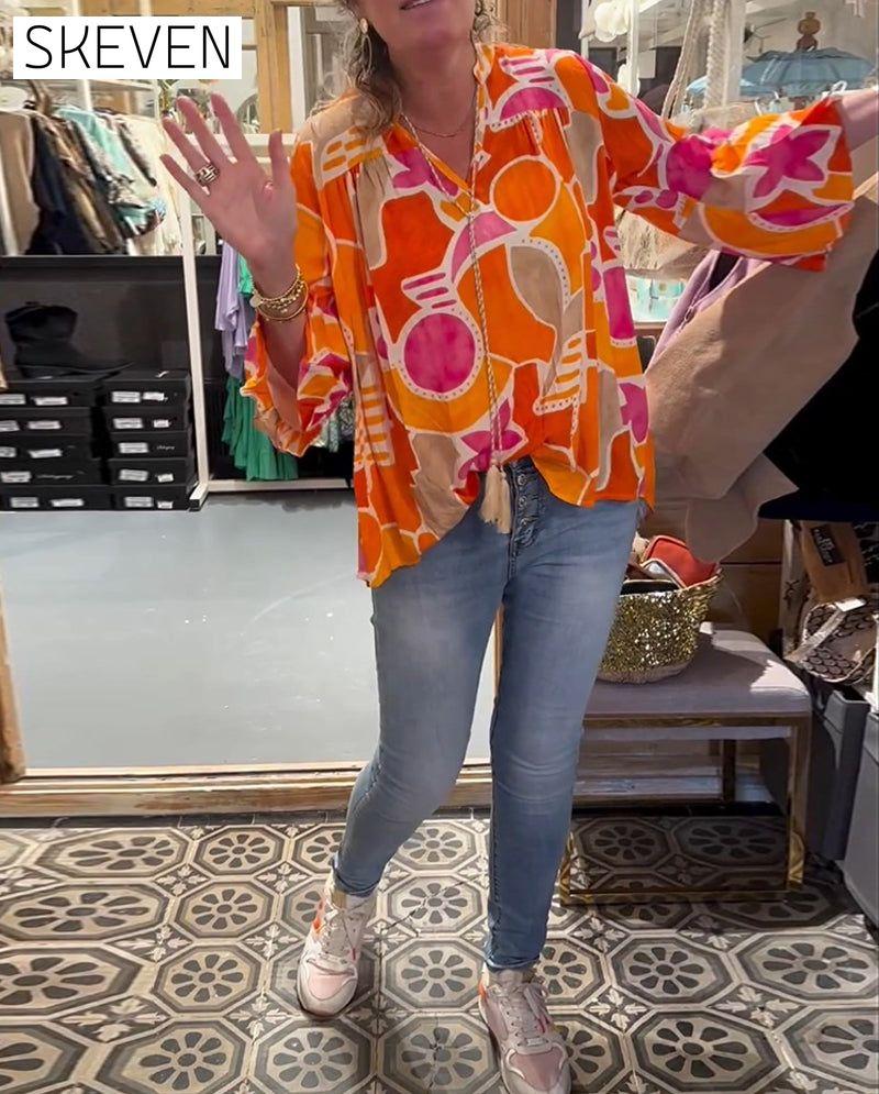 Colorful dropped-shoulder blouse
