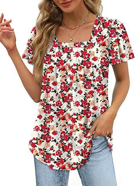 Womens Printed Short-sleeve Casual All Matching Top