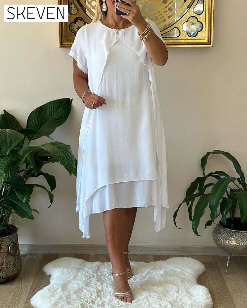 Gefälschtes zweiteiliges, doppellagiges, locker sitzendes Kurzarmkleid