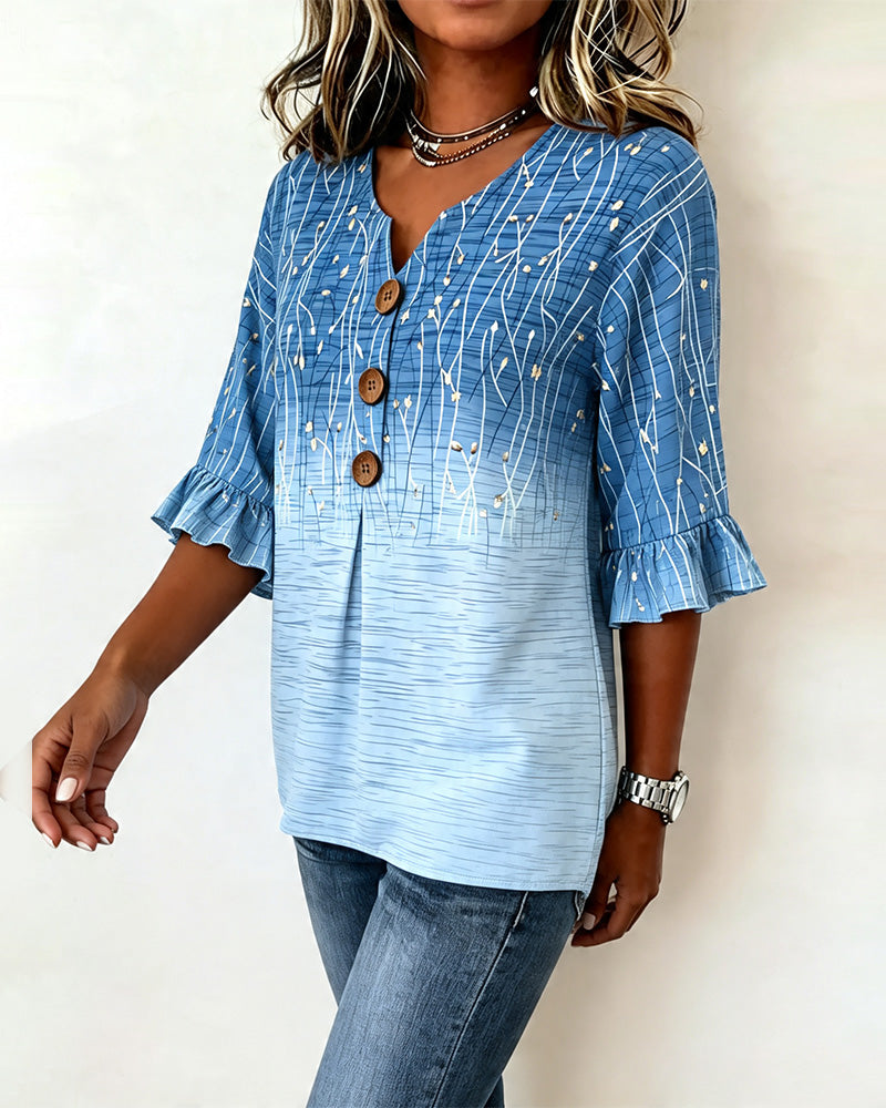 Printed Ruffle Blouse