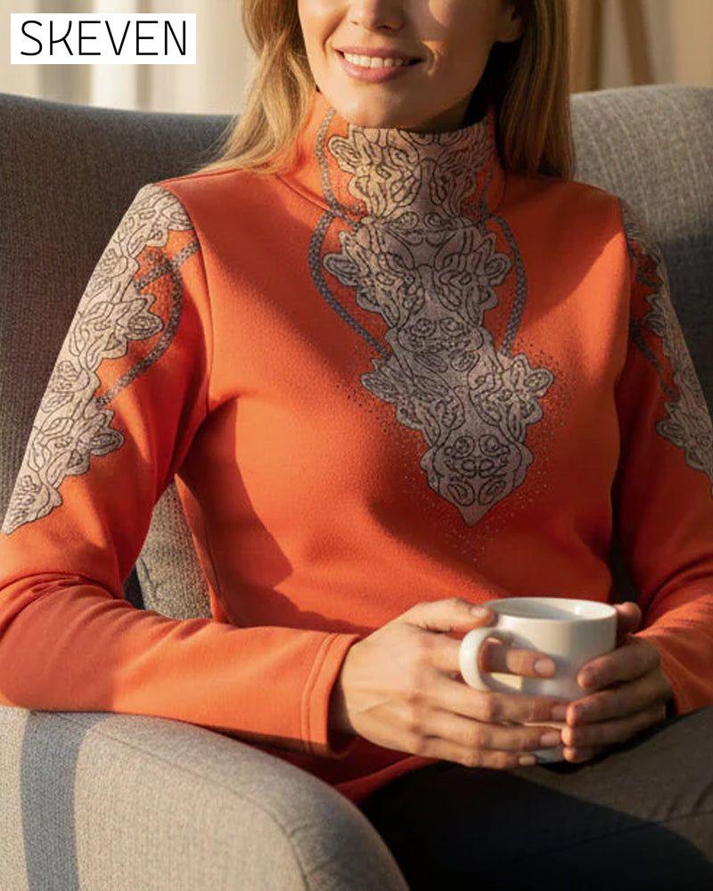 Elegant Printed Fitted Women's Stand Collar Top