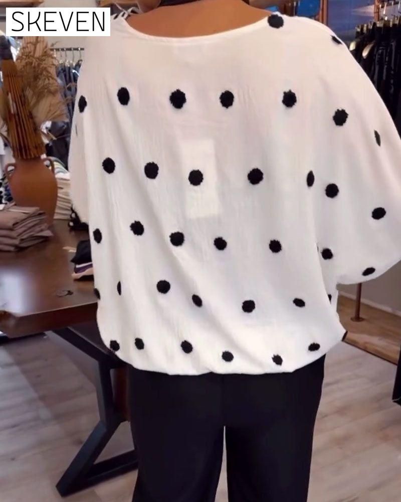 Lockere Bluse mit V-Ausschnitt und Polka-Dots