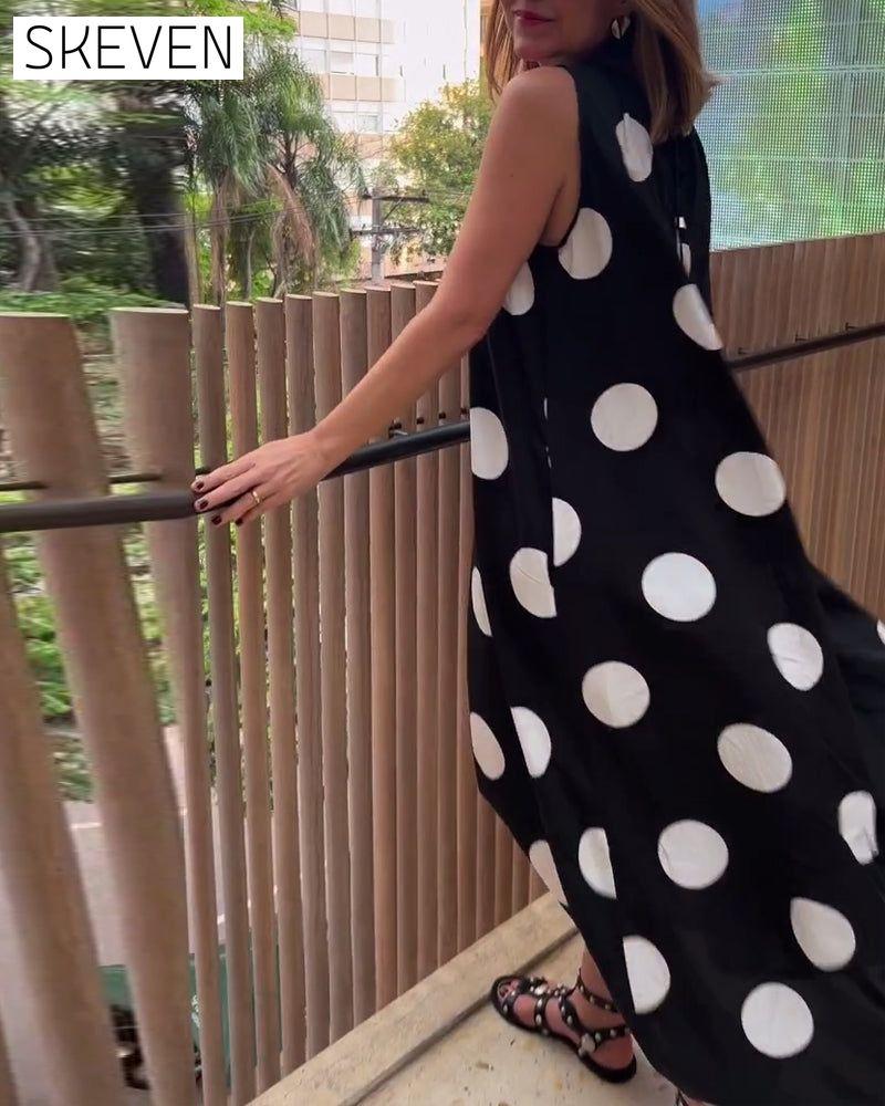 Sleeveless polka dot long dress